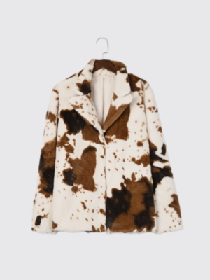 Faux Fur Coat with Cow Print