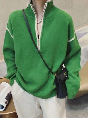 Women's sweater with a stand-up collar